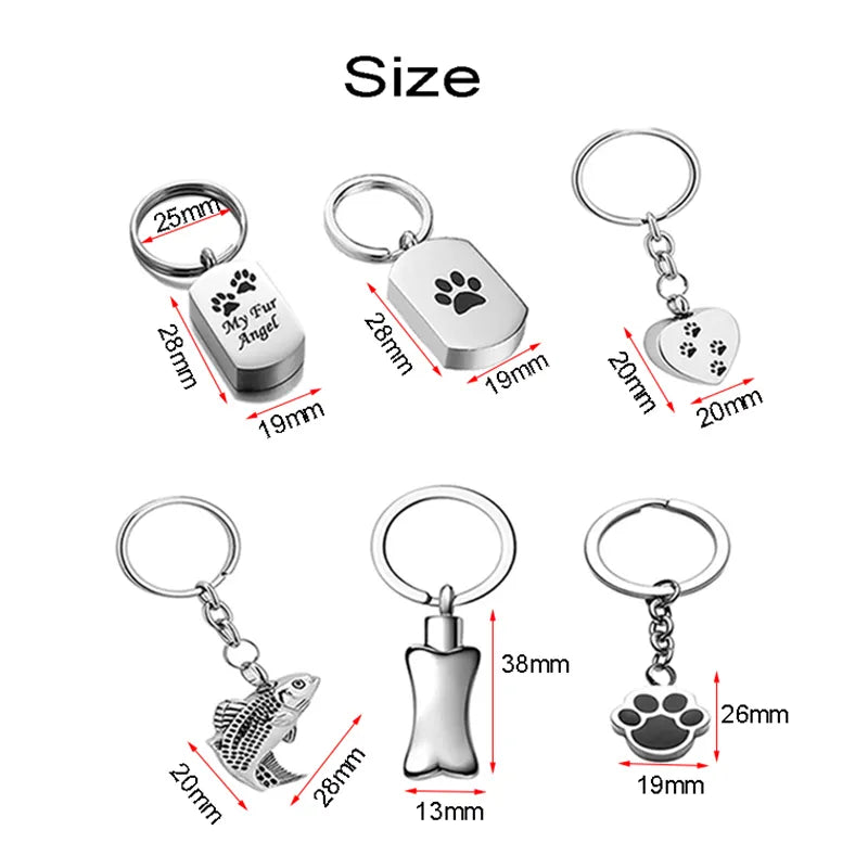 Customized Stainless Steel Dogs Cats Bone Ash Keepsake pet keychain Cremation keyring for Pets Owner Memorial Dropshiping