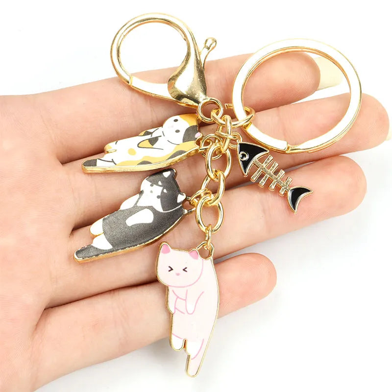 Kawaii Pet Cat Enamel Keyring Cute Cat Animal Fish Bone Keychain Handbag Car Purse Key Chain Jewelry Women Accessories Souvenir