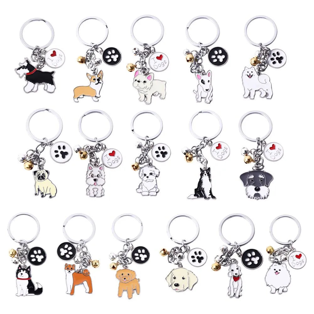 Fashion Pet Memorial Keychain Dog Pendant White Maltese Animal Bell Enamel Keyring Women Bag Jewelry Girls 1Piece