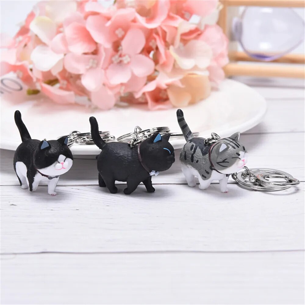 Cute Cat Animal Key Rings Kawaii Japan Kitten Car Keychain Bag Pendant Gift For Women Girls Pet Lovers Decoration