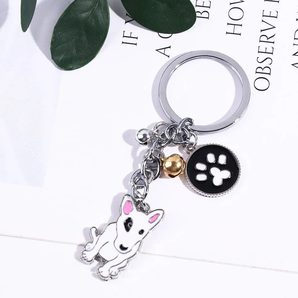 Fashion Pet Memorial Keychain Dog Pendant White Maltese Animal Bell Enamel Keyring Women Bag Jewelry Girls 1Piece