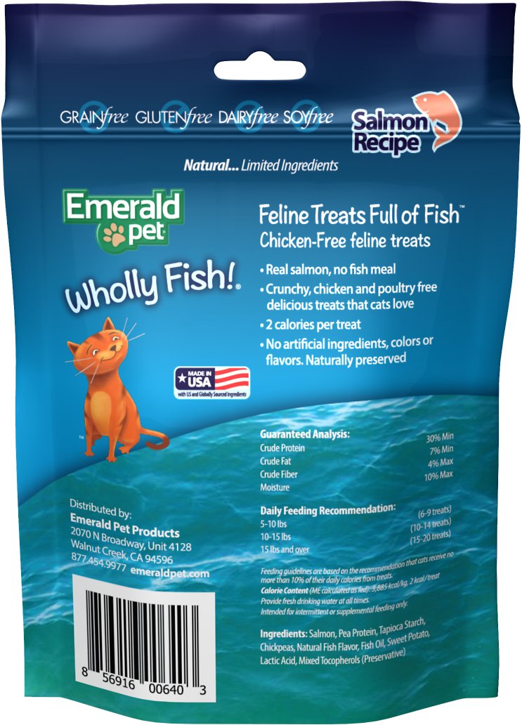 Canine's World Cat Treats Emerald Pet Wholly Fish! Salmon Recipe Cat Treats, 3-oz bag Emerald Pet