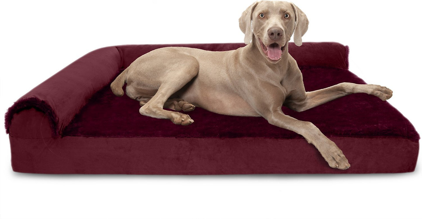Canine's World Orthopedic Dog Beds FurHaven Plush & Velvet Deluxe Chaise Lounge Memory Top Sofa Pet Bed, FurHaven