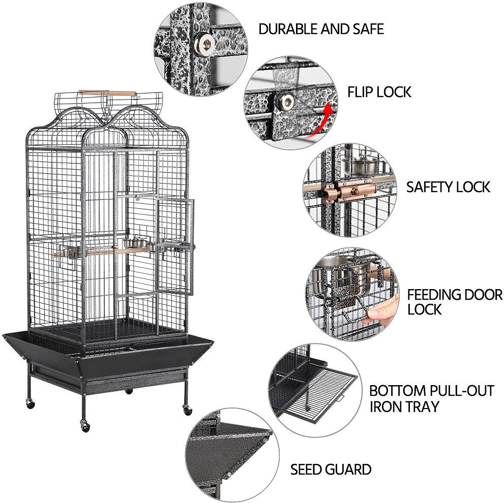 Canine's World Parrot Cages Yaheetech 63-in Parrot Cage & Open Playtop, Hammered Black Yaheetech