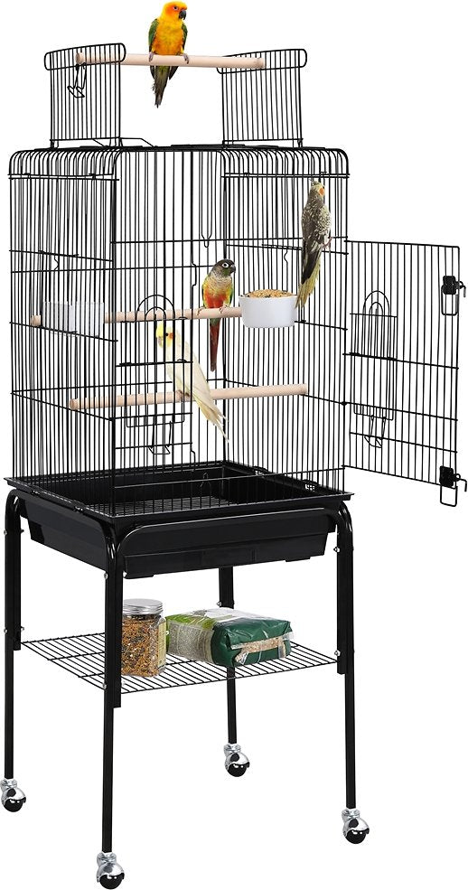Canine's World Parrot Cages Play Top Detachable Rolling Stand Metal Bird Cage Yaheetech