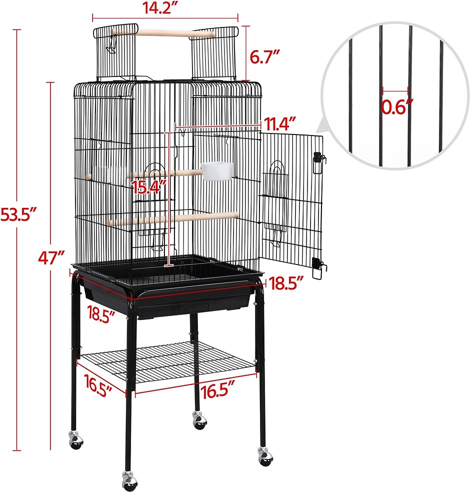 Canine's World Parrot Cages Play Top Detachable Rolling Stand Metal Bird Cage Yaheetech