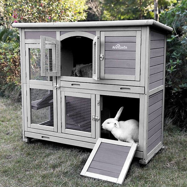 Canine's World Aivituvin 42.1-in Two Story Indoor & Outdoor Rabbit Hutch Canine's World