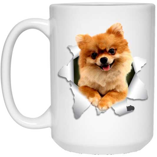 Canine's World Drinkware POMERANIAN 3D 15 oz. White Mug Ultimate Shield