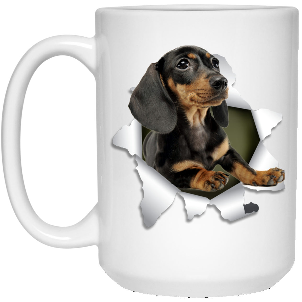 Canine's World Drinkware DACHSHUND 3D 15 oz. White Mug Ultimate Shield