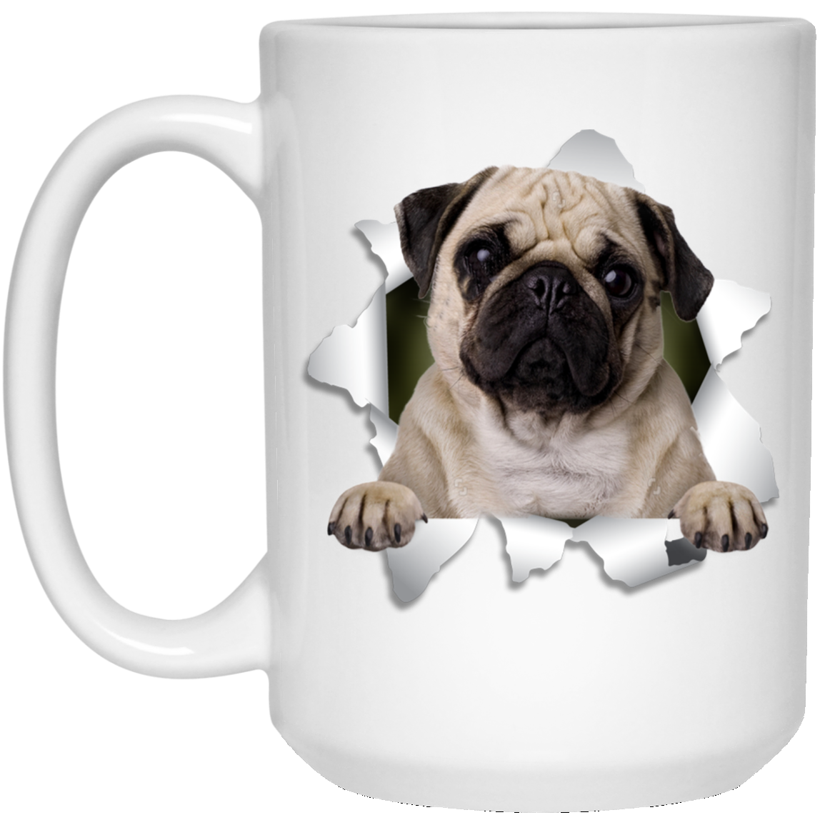 Canine's World Drinkware PUG 3D 15 oz. White Mug Ultimate Shield