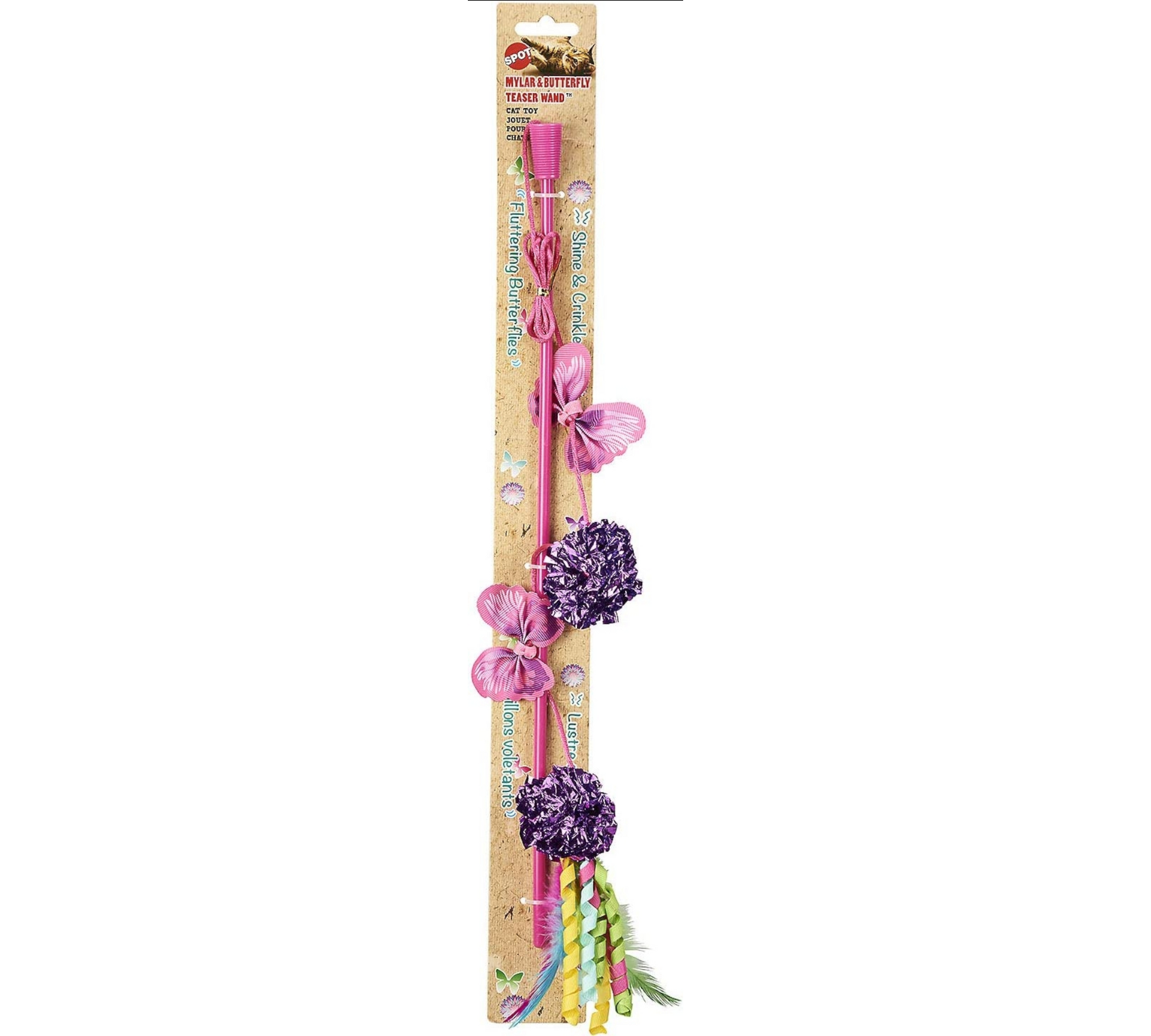 Canine's World Cat Teasers & Wand Toys Spot Butterfly and Mylar Teaser Wand Cat Toy, Color Varies Spot
