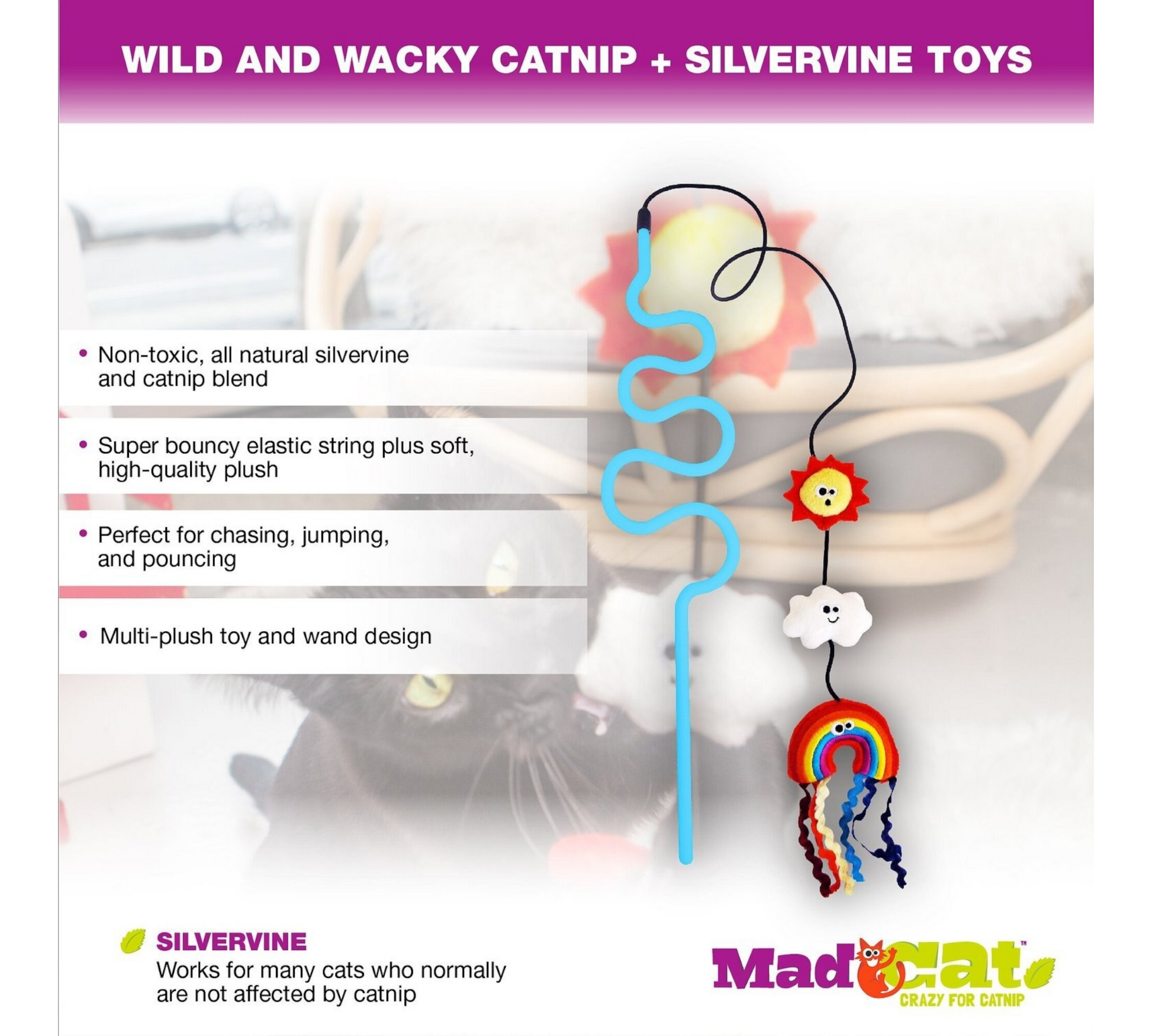Canine's World Cat Teasers & Wand Toys Mad Cat Rainbow Chaser Catnip & Silvervine Wand Cat Toy Mad Cat