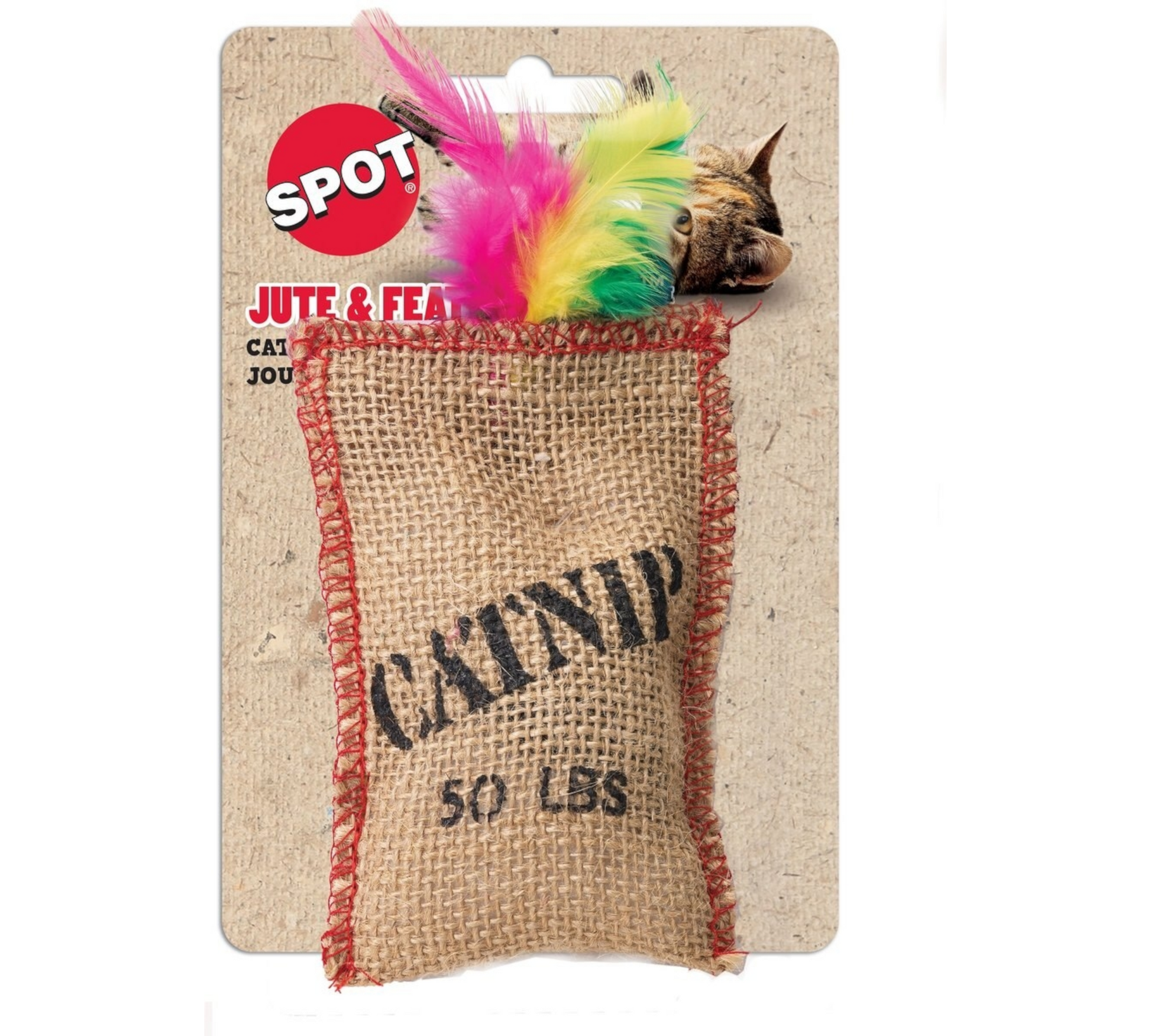 Canine's World Catnip Toys Spot Pet Jute & Feather Sack Plush Cat Toy with Catnip, 4-in Spot