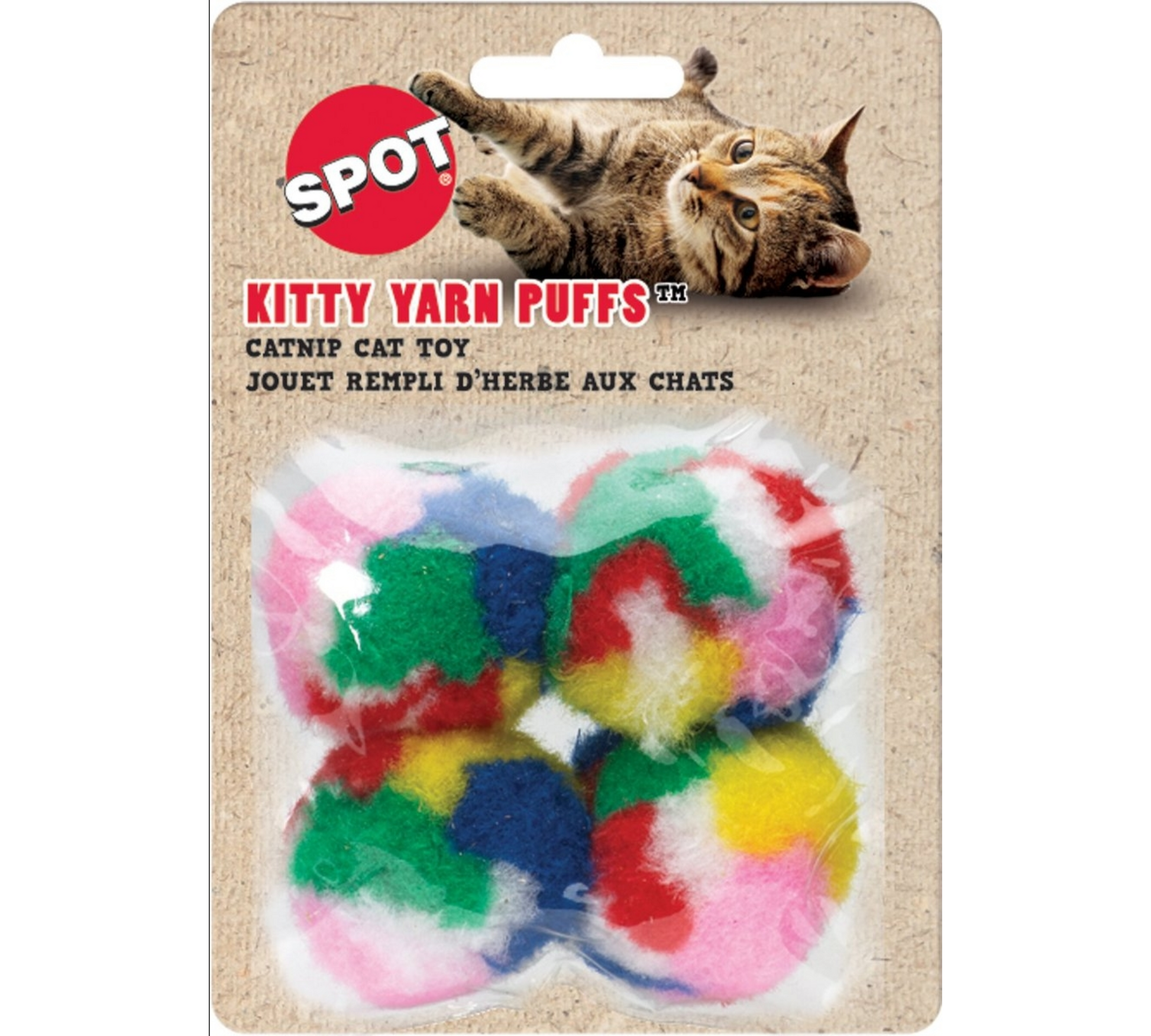 Canine's World Cat Balls & Chasers Spot Pet Kitty Yarn Puffs Small Balls Cat Toy with Catnip, Color Varies, 1.5-in, 4 count Spot