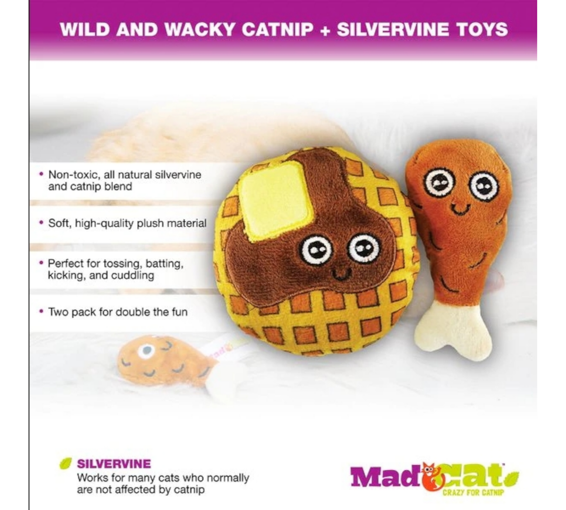 Canine's World Catnip Toys Mad Cat Chicken N' Waffles Catnip & Silvervine Cat Toy Mad Cat