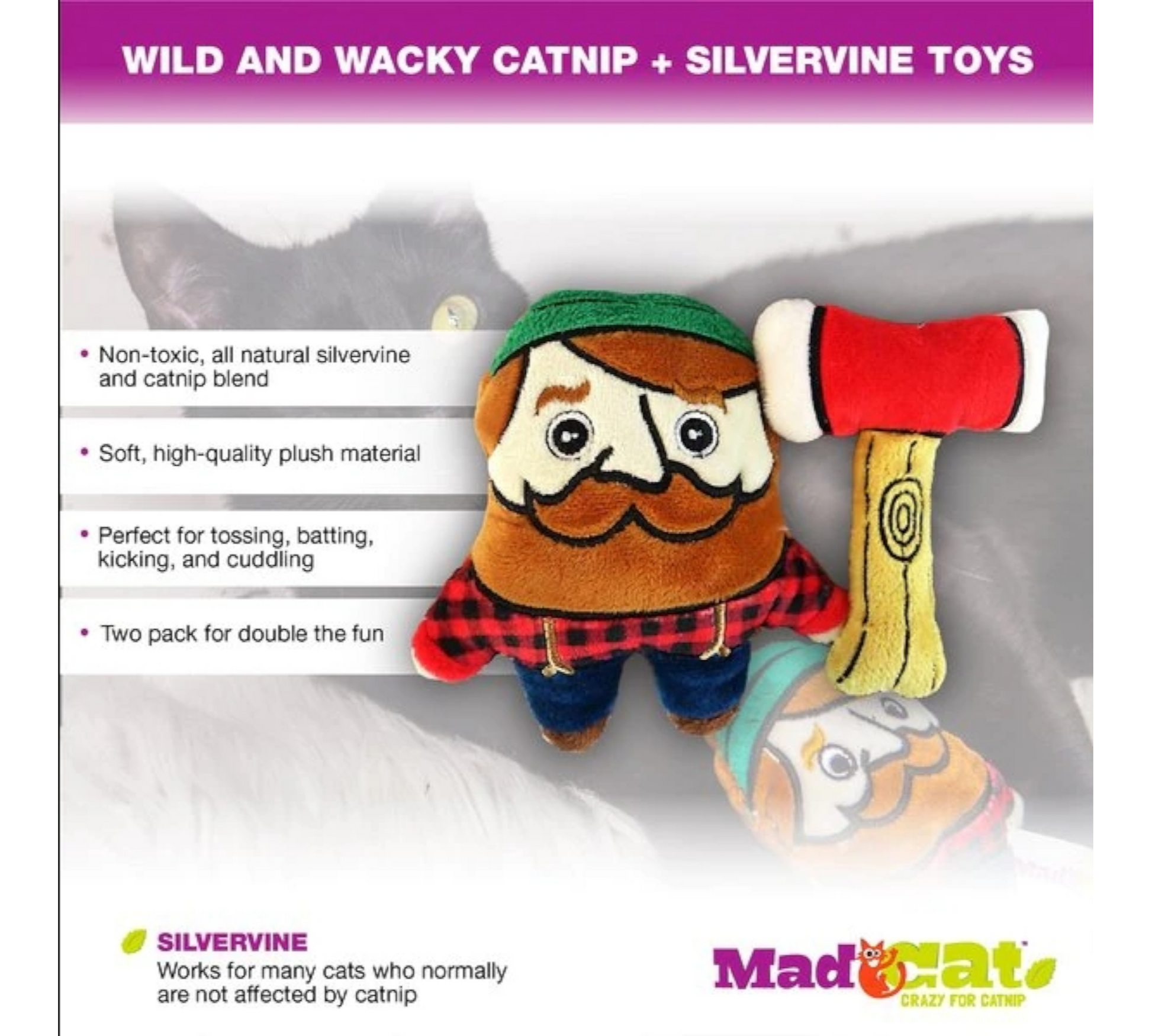 Canine's World Catnip Toys Mad Cat Lumprrjack Catnip & Silvervine Cat Toy, 2 count Mad Cat