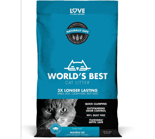Canine's World Cat Litter World's Best Multiple Cat Lotus Blossom Scented Clumping Corn Cat Litter World's Best