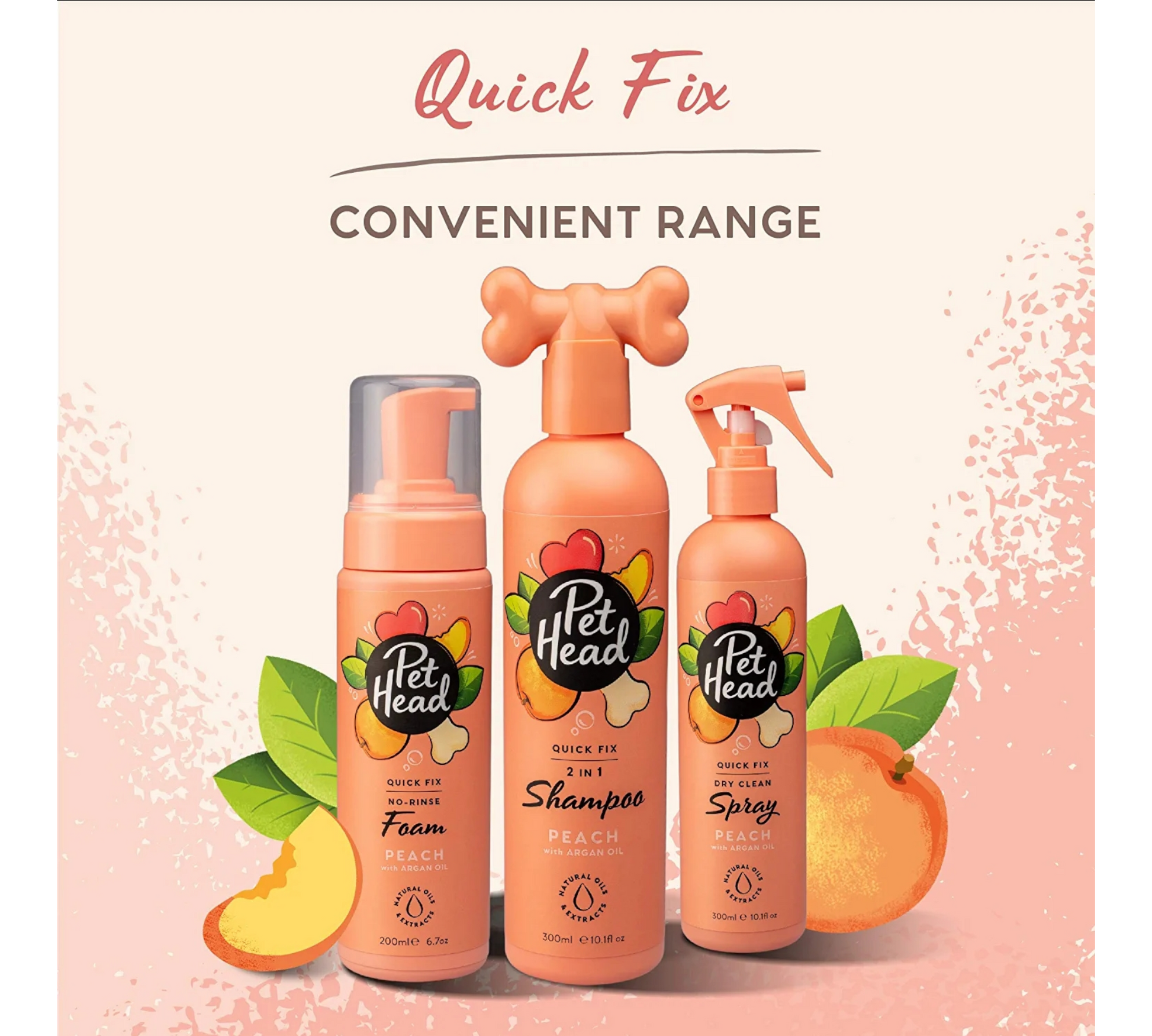 Canine's World Dog Cologne Pet Head Quick Fix Dry Clean Spray for Dogs Peach with Argan Oil Pet Head