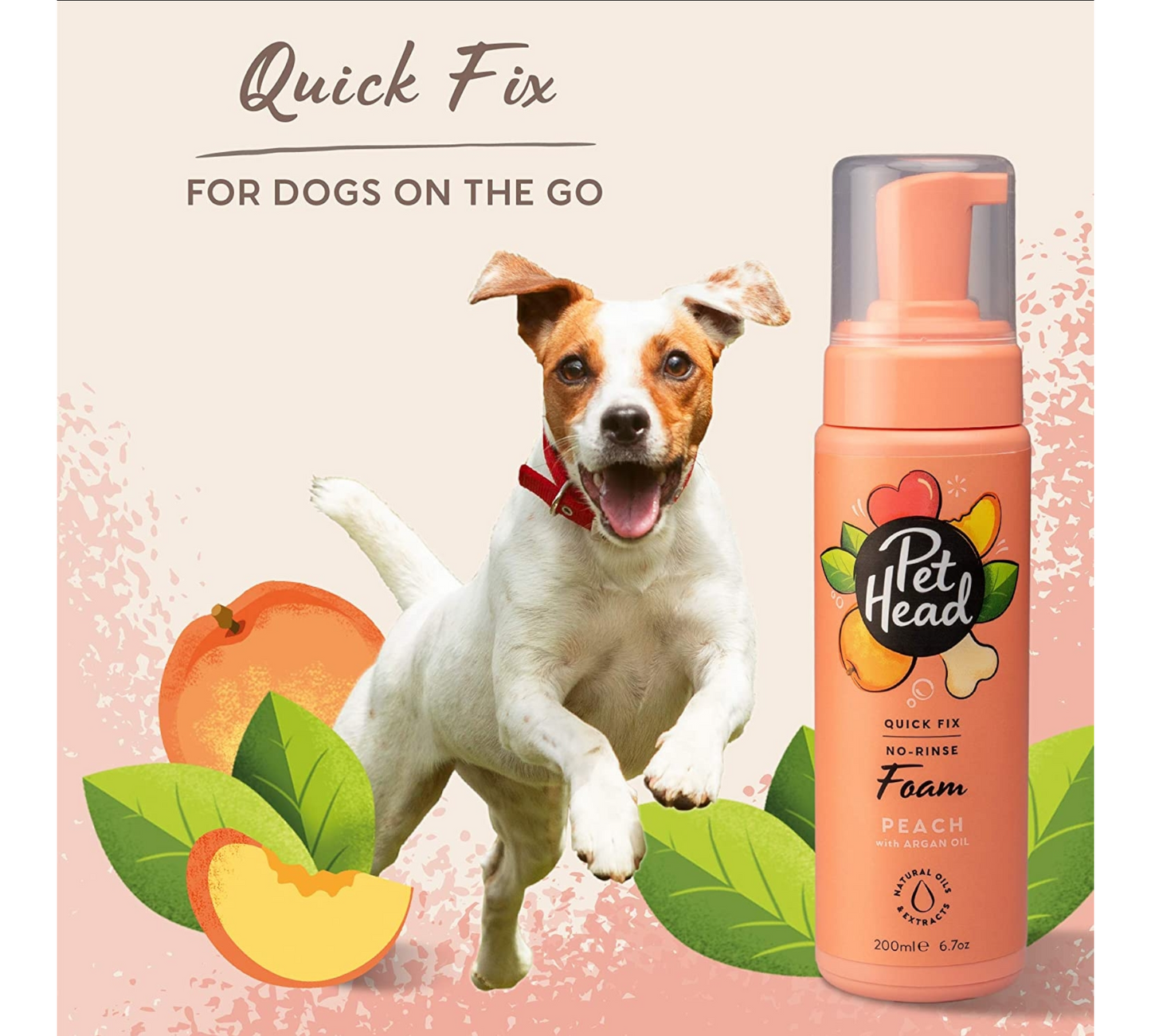 Canine's World Dog Cologne Pet Head Quick Fix No-Rinse Foam for Dogs Peach with Argan Oil Pet Head