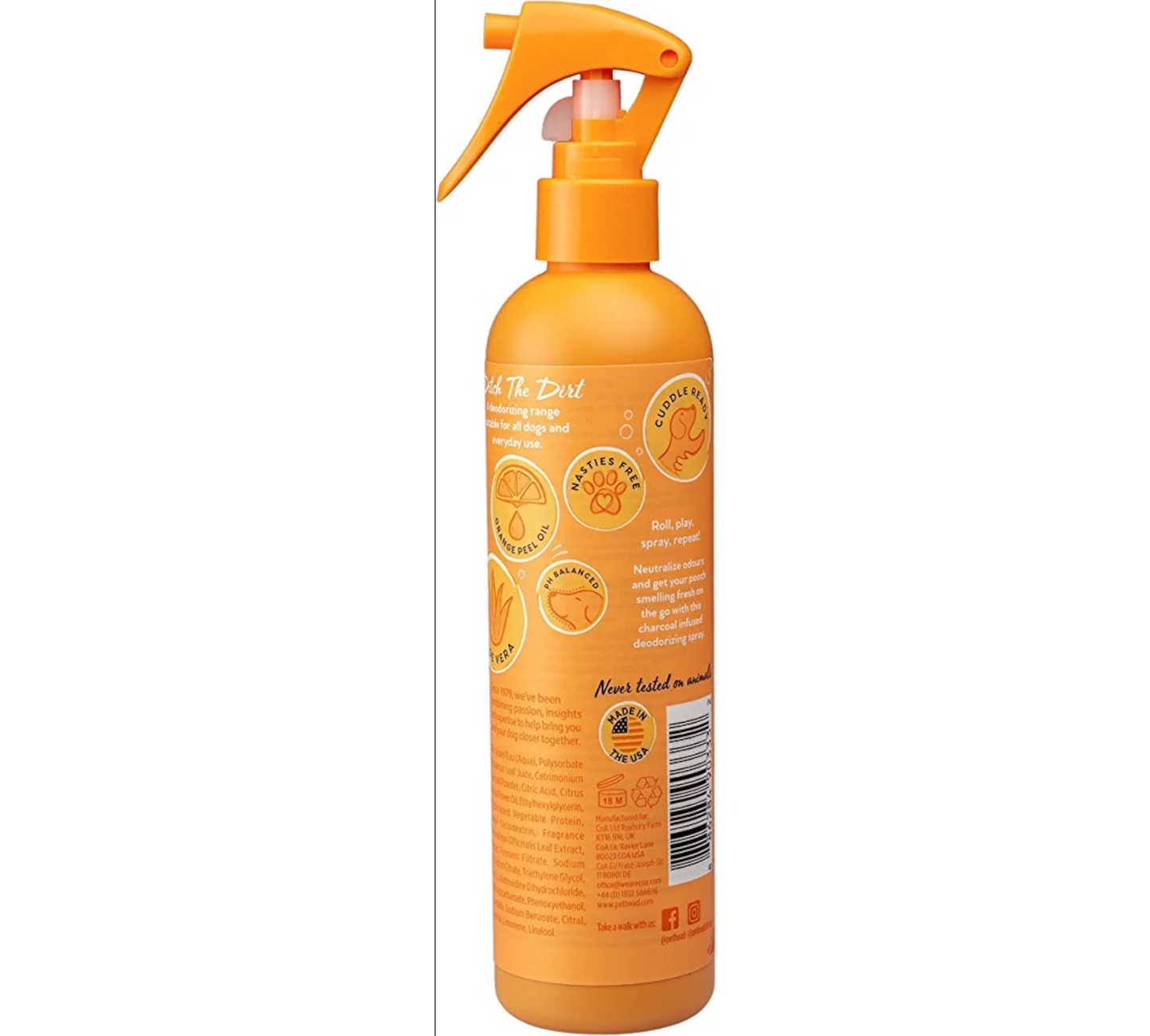 Canine's World Dog Cologne Pet Head Ditch the Dirt Deodorizing Spray for Dogs Orange with Aloe Vera Pet Head