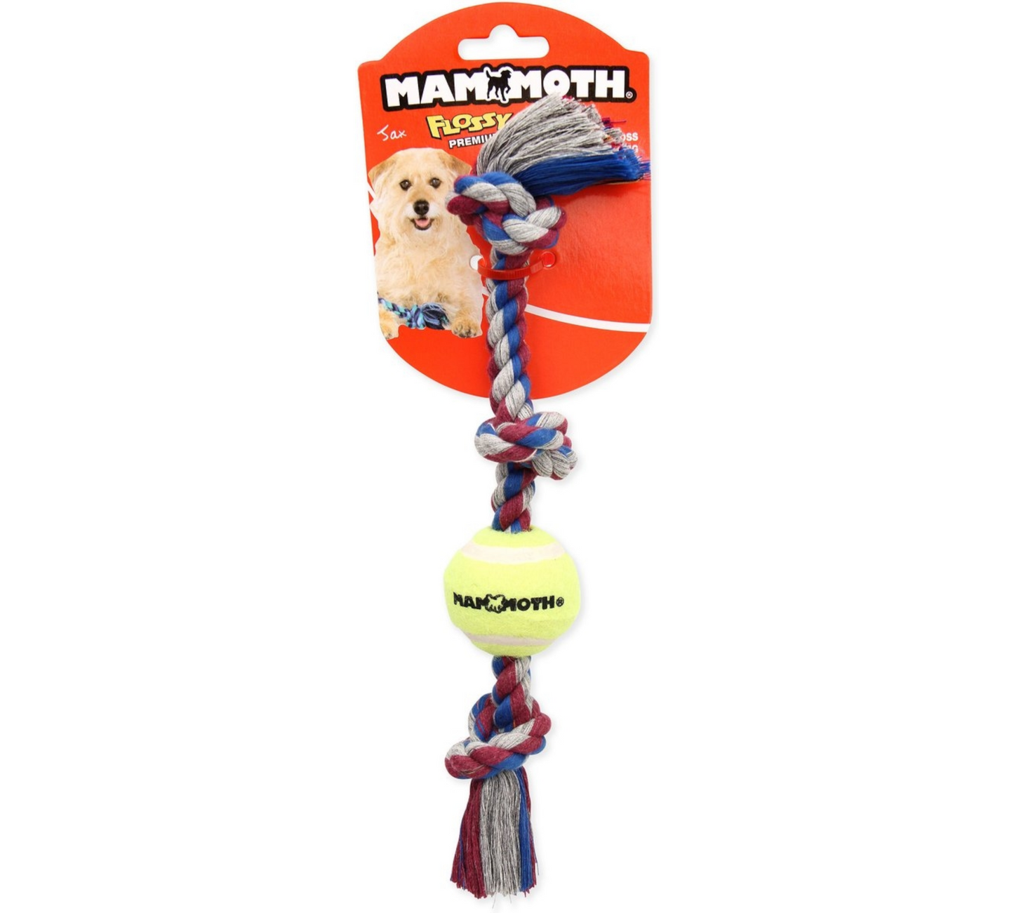 Canine's World Dog Rope & Tug Toys Mammoth Color 3 Knot Rope Tug with Tennis Ball for Dogs, Color Varies Mammoth