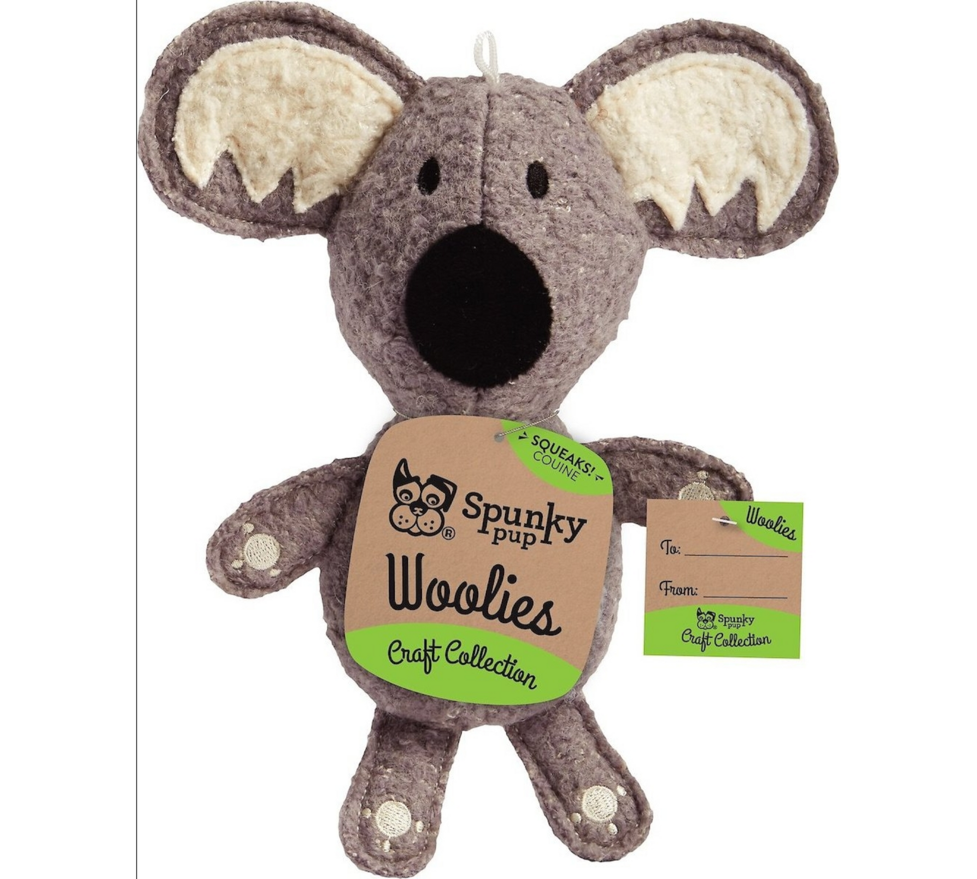 Canine's World Plush Toys Spunky Pup Woolies Craft Collection Koala Squeaky Plush Dog Toy Spunky Pup