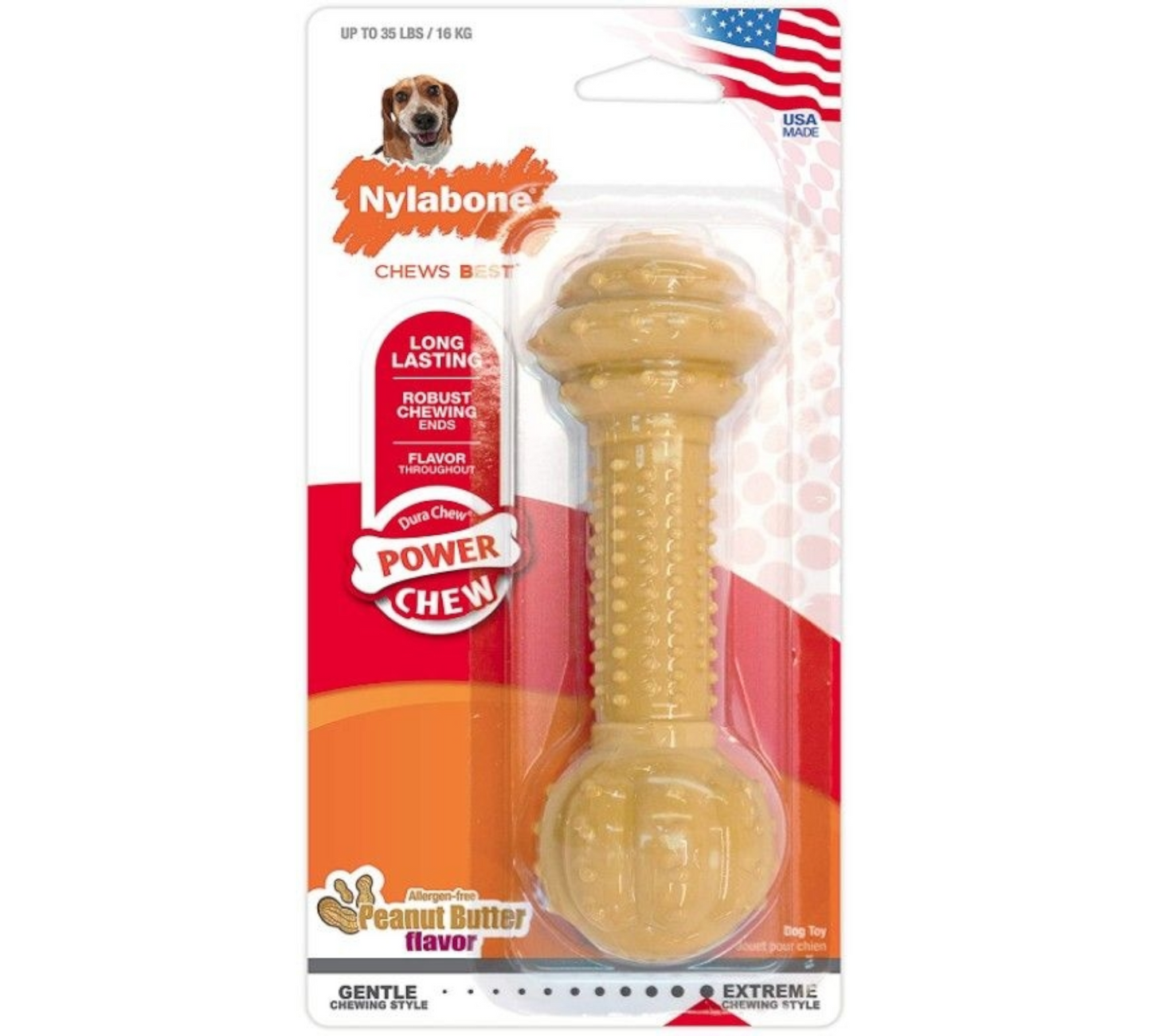 Canine's World Dog Chew Toys Nylabone Power Chew Barbell Peanut Butter Flavored Dog Chew Toy Nylabone