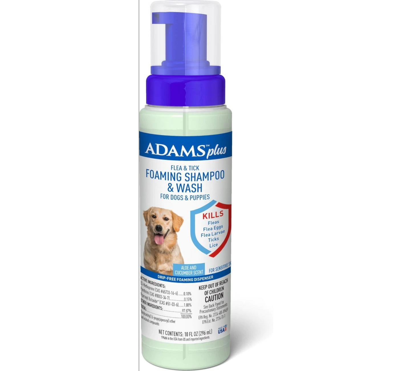 Adams Plus Flea & Tick Aloe & Cucumber Scent Sensitive Skin Foaming Dog Shampoo,