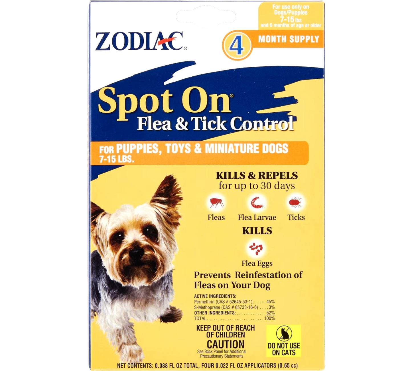 Zodiac Flea & Tick Spot Treatment for Dogs, 7-15 lbs, 4 Doses (4-mos. supply)