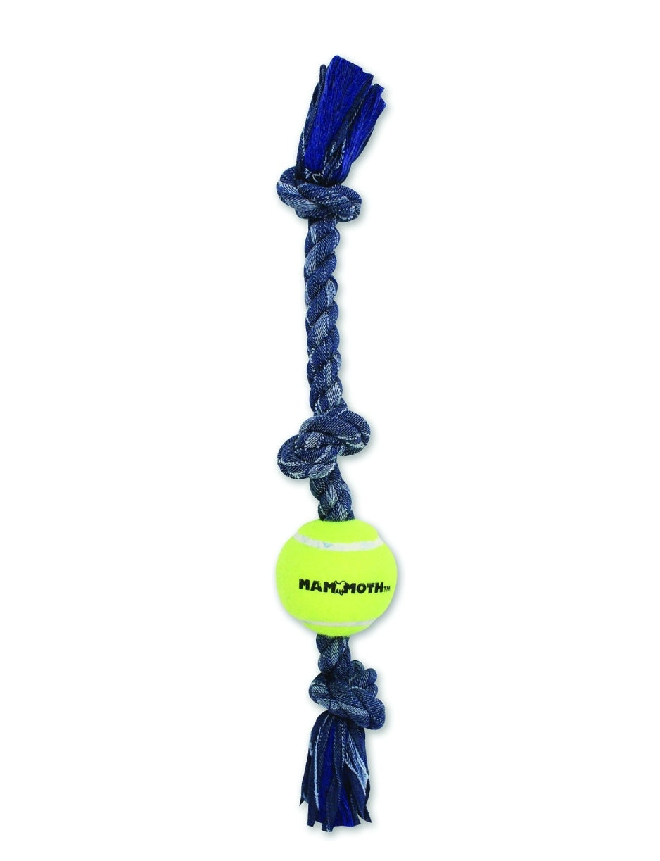 Canine's World Dog Rope & Tug Toys Mammoth Denim 3 Knot Rope Tug with Tennis Ball Dog Toy, Color Varies Mammoth