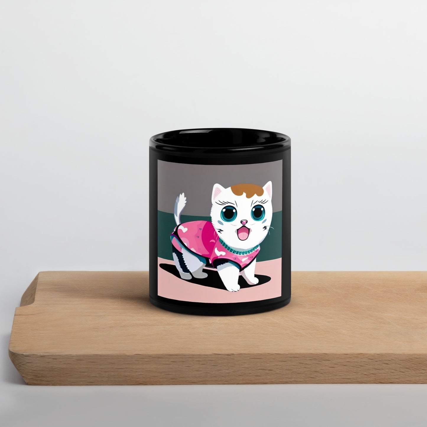 Black Glossy Mug Kitty